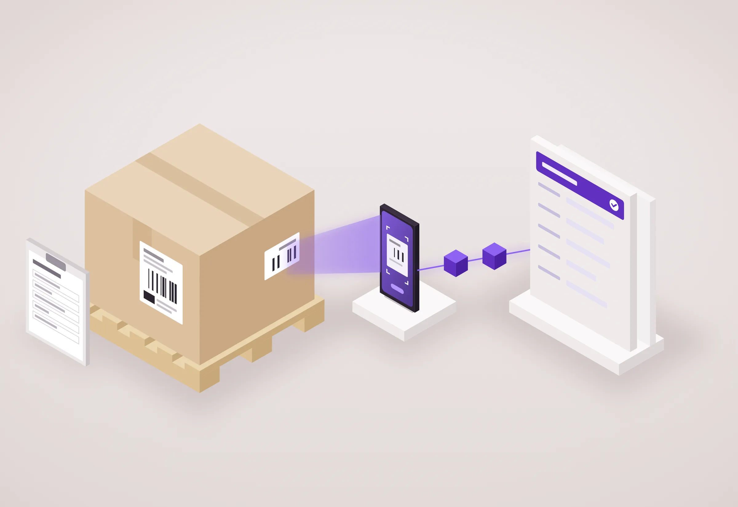 A phone scans the labels on a carton and a bill of lading, and the data arrives as one structured response