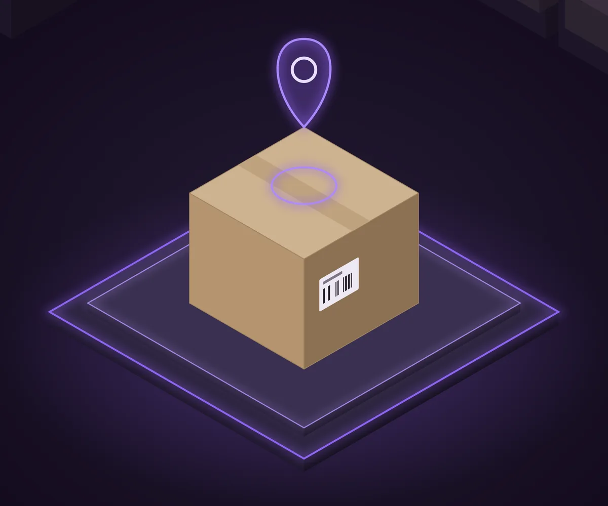 A carton with a location pin above it